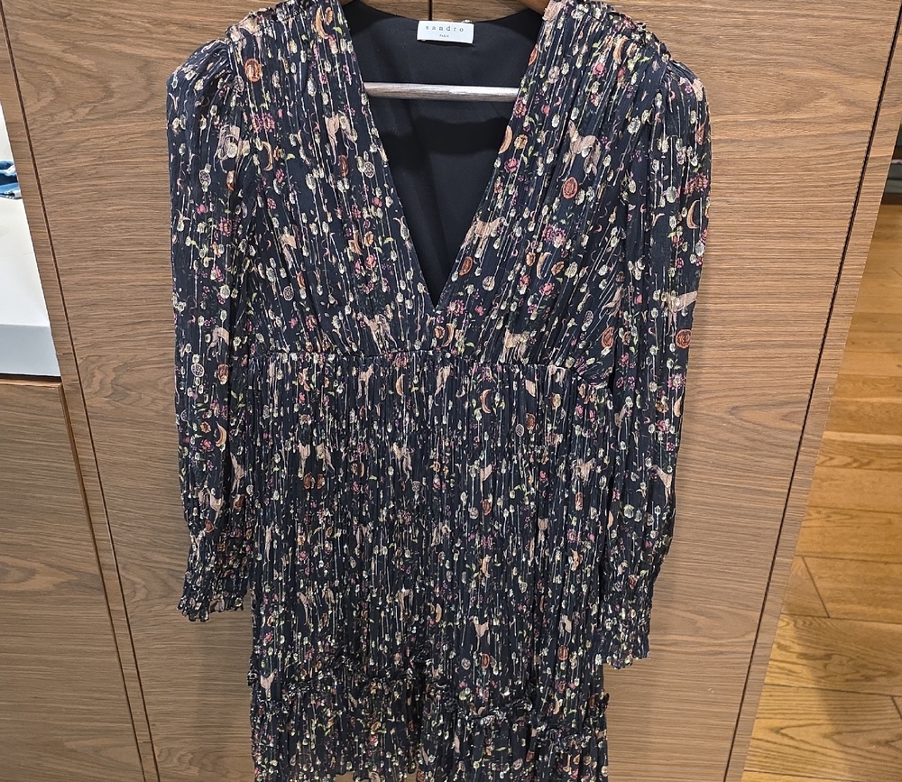 Sandro Dark Floral Long Sleeve Dress